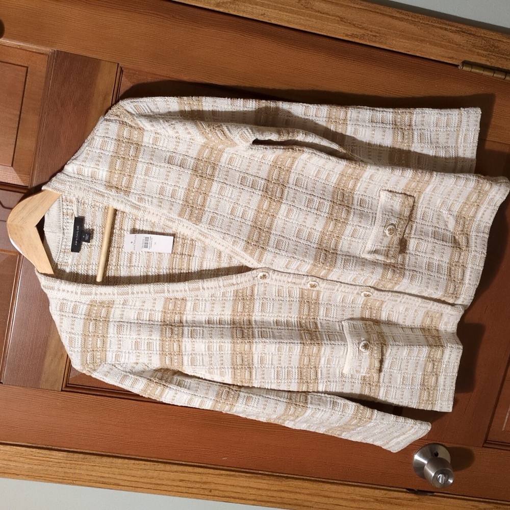 Ann Taylor Cream and Tan Knit Cardigan